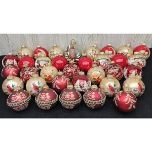 Vintage 34 Pc Glass Christmas Ornaments‎ Embellished Santa Cardinal Krebs O'well